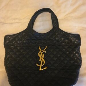 Yves Saint Laurent Black and Gold Quilted Tote Bag